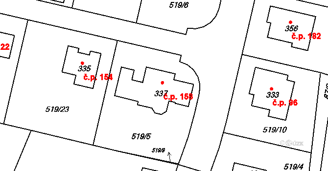 Horoušánky 158, Horoušany na parcele st. 337 v KÚ Horoušany, Katastrální mapa