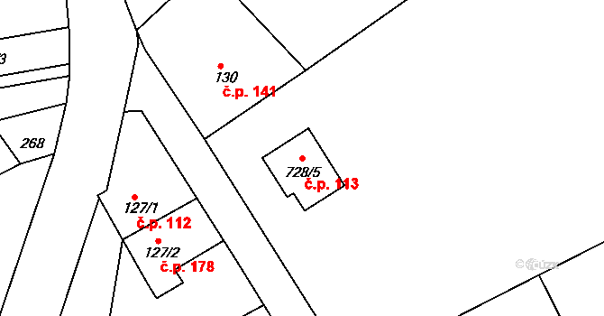 Pila 113 na parcele st. 728/5 v KÚ Pila, Katastrální mapa