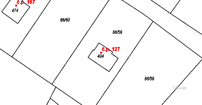 Stradonice 127, Nižbor na parcele st. 404 v KÚ Stradonice u Nižboru, Katastrální mapa