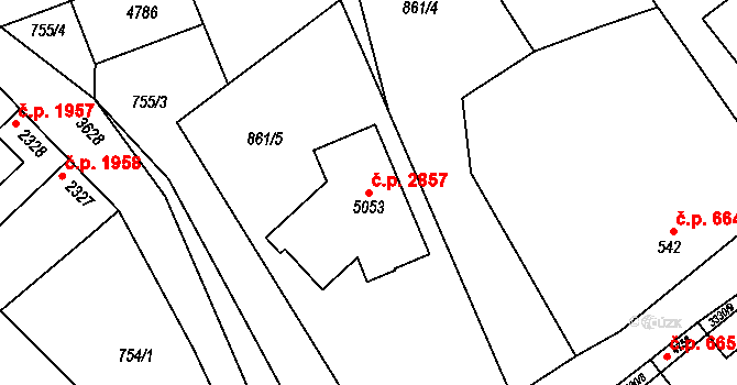 Dvůr Králové nad Labem 2857 na parcele st. 5053 v KÚ Dvůr Králové nad Labem, Katastrální mapa