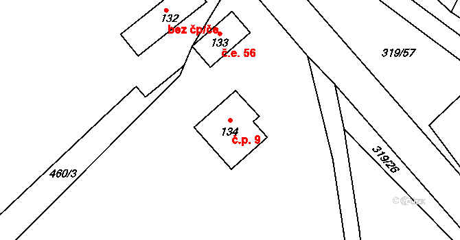 Dubice 9, Řehlovice na parcele st. 134 v KÚ Dubice nad Labem, Katastrální mapa