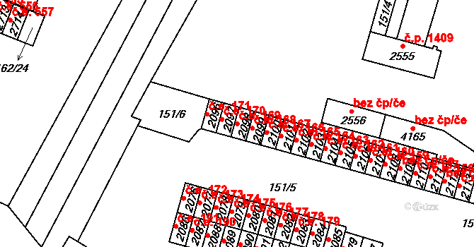 Kyjov 169 na parcele st. 2098 v KÚ Kyjov, Katastrální mapa