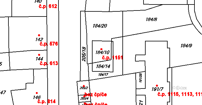 Oslavany 1151 na parcele st. 184/10 v KÚ Oslavany, Katastrální mapa