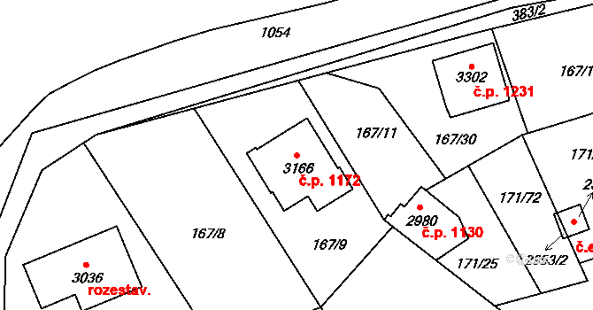 Sezimovo Ústí 1172 na parcele st. 3166 v KÚ Sezimovo Ústí, Katastrální mapa