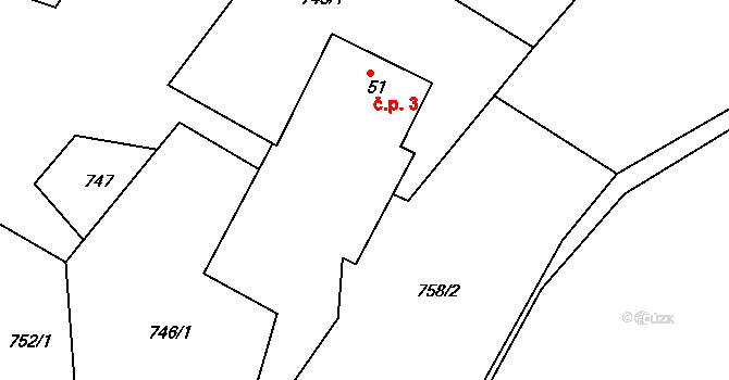 Holčovice 3, Postupice na parcele st. 51 v KÚ Milovanice, Katastrální mapa