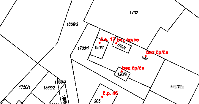 Nesměřice 17, Zruč nad Sázavou na parcele st. 190/2 v KÚ Nesměřice, Katastrální mapa