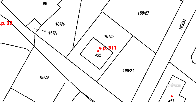 Sedlec 311, Sedlec-Prčice na parcele st. 425 v KÚ Sedlec u Votic, Katastrální mapa