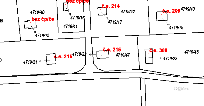 Pražské Předměstí 215, Vysoké Mýto na parcele st. 4719/22 v KÚ Vysoké Mýto, Katastrální mapa