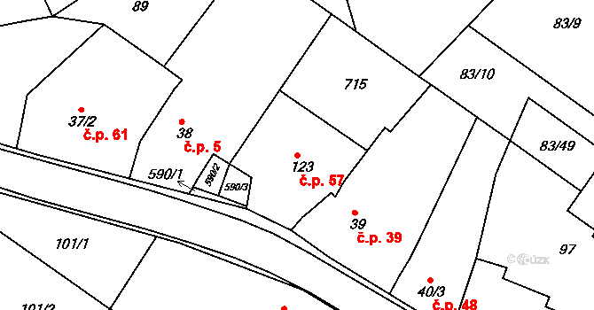 Racková 57 na parcele st. 123 v KÚ Racková, Katastrální mapa