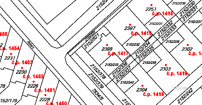 Napajedla 1417 na parcele st. 2398 v KÚ Napajedla, Katastrální mapa