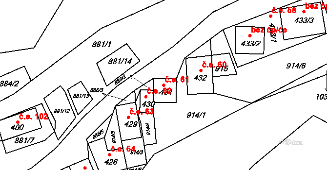 Chvalovice 61 na parcele st. 431 v KÚ Chvalovice, Katastrální mapa