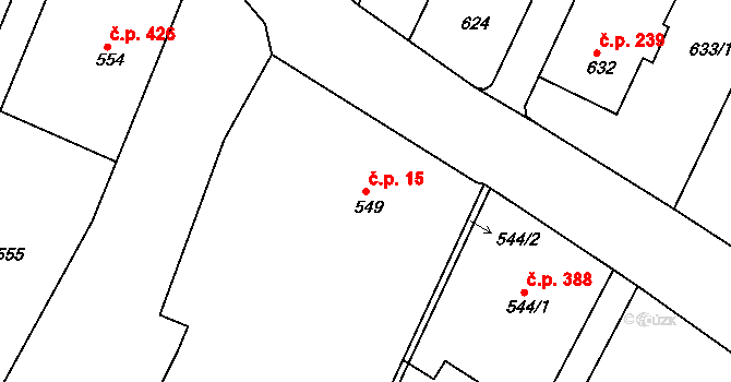 Želechovice nad Dřevnicí 15 na parcele st. 549 v KÚ Želechovice nad Dřevnicí, Katastrální mapa