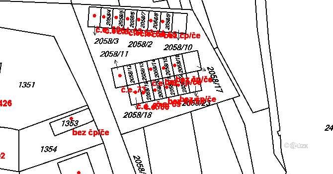 Olešnice 41823036 na parcele st. 2058/21 v KÚ Olešnice na Moravě, Katastrální mapa