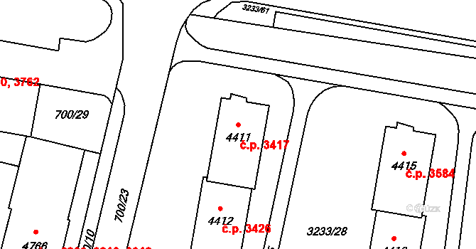 Zlín 3417 na parcele st. 4411 v KÚ Zlín, Katastrální mapa