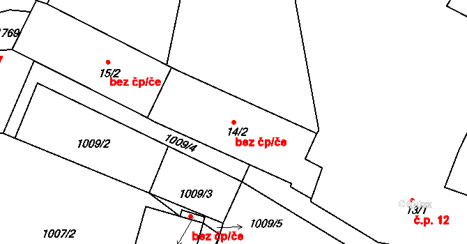 Mezholezy 45248036 na parcele st. 14/2 v KÚ Mezholezy u Horšovského Týna, Katastrální mapa