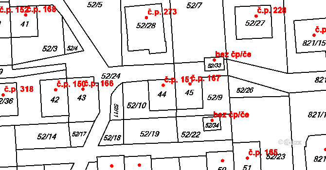 Chuchelná 151 na parcele st. 44 v KÚ Chuchelná, Katastrální mapa