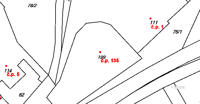 Hrabyně 135 na parcele st. 199 v KÚ Hrabyně, Katastrální mapa
