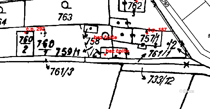 Heřmanova Huť 45775036 na parcele st. 759/2 v KÚ Vlkýš, Katastrální mapa