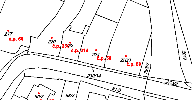 Holubice 58 na parcele st. 224 v KÚ Holubice, Katastrální mapa