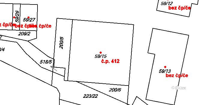 Krasice 412, Prostějov na parcele st. 59/15 v KÚ Krasice, Katastrální mapa