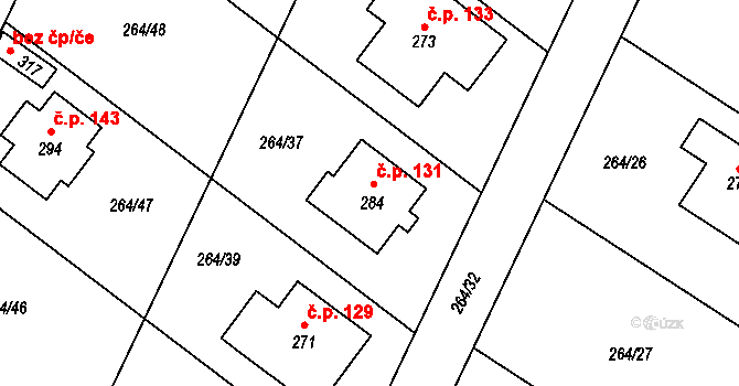 Rodvínov 131 na parcele st. 284 v KÚ Rodvínov, Katastrální mapa