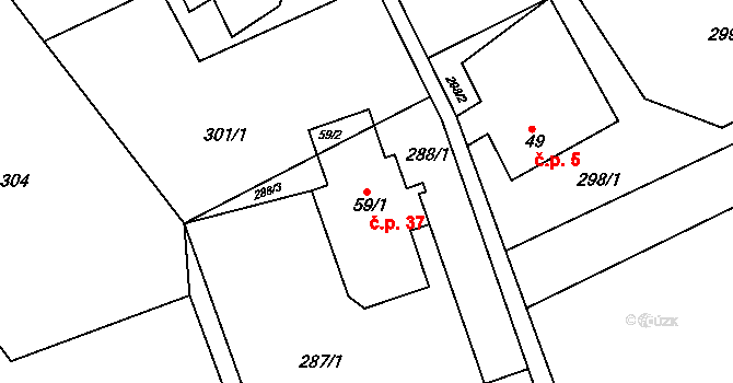 Orlov 37, Vračovice-Orlov na parcele st. 59/1 v KÚ Vračovice, Katastrální mapa