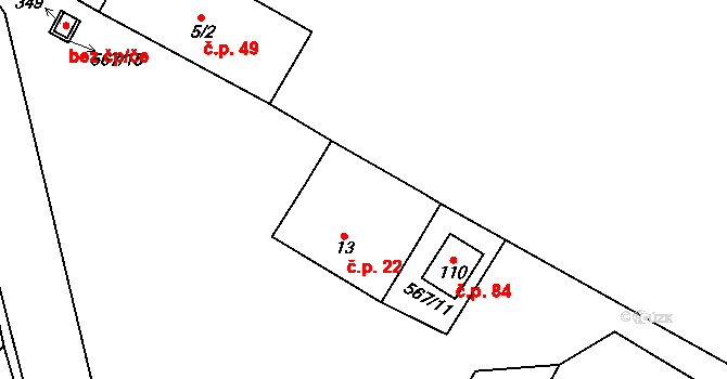 Korycany 22, Neratovice na parcele st. 13 v KÚ Korycany, Katastrální mapa