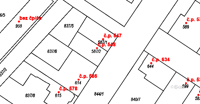 Kostelec nad Labem 548 na parcele st. 587/2 v KÚ Kostelec nad Labem, Katastrální mapa