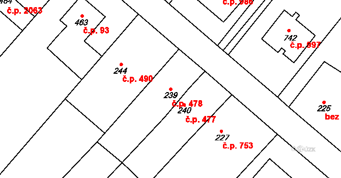 Kralupy nad Vltavou 478 na parcele st. 239 v KÚ Lobeč, Katastrální mapa
