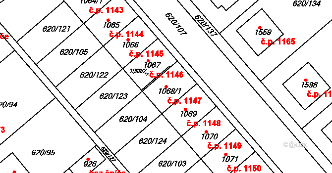 Kralupy nad Vltavou 1147 na parcele st. 1068/1 v KÚ Kralupy nad Vltavou, Katastrální mapa
