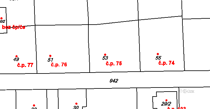 Blížejov 75 na parcele st. 53 v KÚ Blížejov, Katastrální mapa