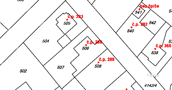 Jakubské Předměstí 288, Jaroměř na parcele st. 506 v KÚ Jaroměř, Katastrální mapa