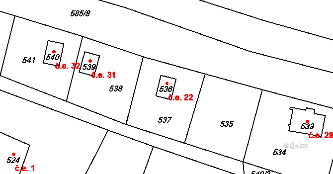 Záluží 22, Třemošná na parcele st. 536 v KÚ Záluží u Třemošné, Katastrální mapa