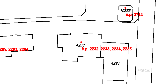 Zelené Předměstí 2232,2233,2234,2235, Pardubice na parcele st. 4233 v KÚ Pardubice, Katastrální mapa