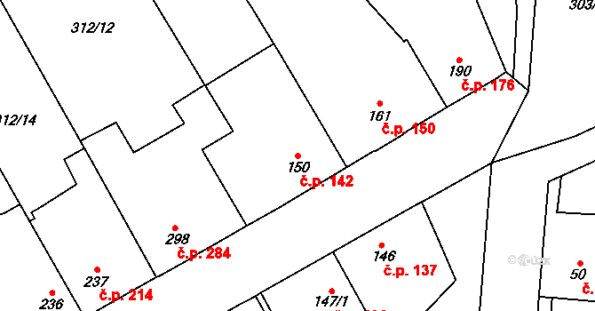 Rosice 142, Pardubice na parcele st. 150 v KÚ Rosice nad Labem, Katastrální mapa