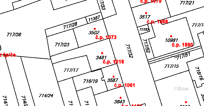 Bílé Předměstí 1018, Pardubice na parcele st. 3481 v KÚ Pardubice, Katastrální mapa