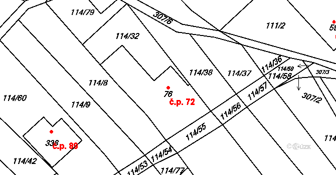 Velenov 72 na parcele st. 76 v KÚ Velenov, Katastrální mapa