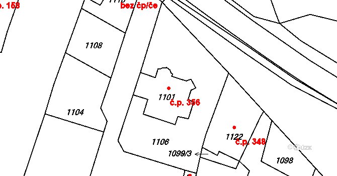 Loštice 356 na parcele st. 1101 v KÚ Loštice, Katastrální mapa