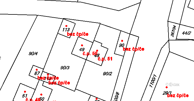 Chvalovice 51 na parcele st. 48 v KÚ Chvalovice u Netolic, Katastrální mapa