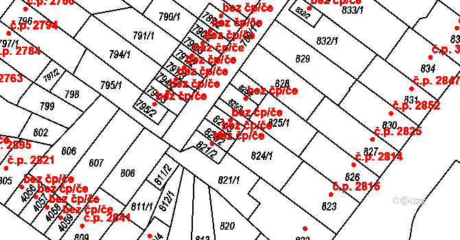 Chomutov 81774036 na parcele st. 824/3 v KÚ Chomutov II, Katastrální mapa