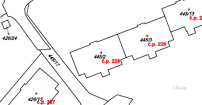 Loučka 228, Nový Jičín na parcele st. 445/2 v KÚ Loučka u Nového Jičína, Katastrální mapa
