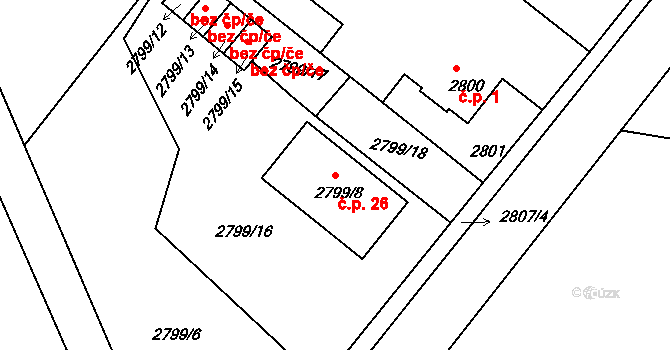 Gabrielka 26, Kamenice nad Lipou na parcele st. 2799/8 v KÚ Kamenice nad Lipou, Katastrální mapa