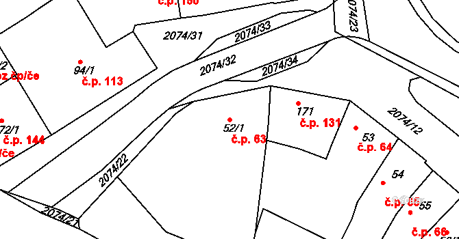 Merklín 63 na parcele st. 52/1 v KÚ Merklín u Přeštic, Katastrální mapa