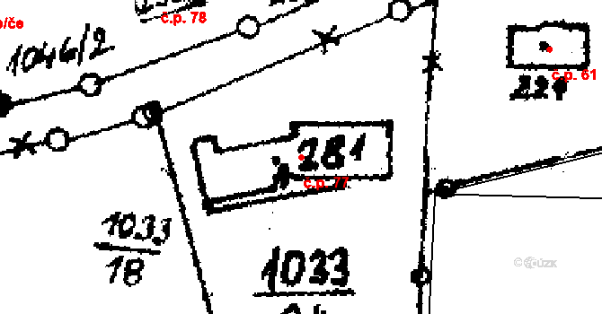 Zichovec 77 na parcele st. 281 v KÚ Zichovec, Katastrální mapa