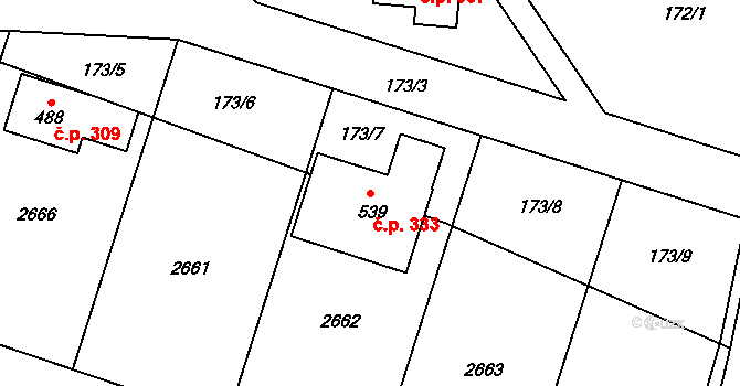 Jenišovice 333 na parcele st. 539 v KÚ Jenišovice u Jablonce nad Nisou, Katastrální mapa