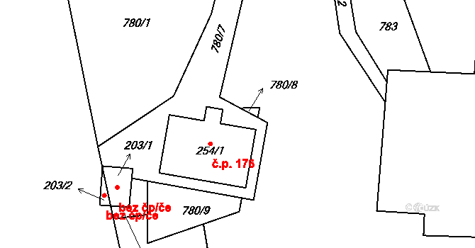 Šmolovy 176, Havlíčkův Brod na parcele st. 254/1 v KÚ Šmolovy u Havlíčkova Brodu, Katastrální mapa