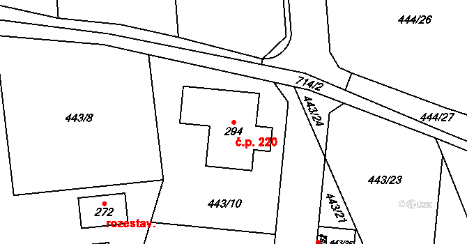 Olešná 220 na parcele st. 294 v KÚ Olešná u Rakovníka, Katastrální mapa