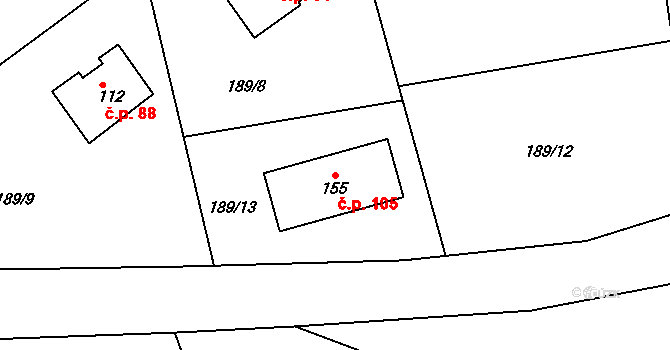 Vyžice 105 na parcele st. 155 v KÚ Vyžice, Katastrální mapa