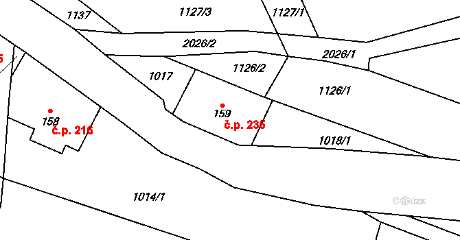 Debřece 235, Skuhrov nad Bělou na parcele st. 159 v KÚ Skuhrov nad Bělou, Katastrální mapa