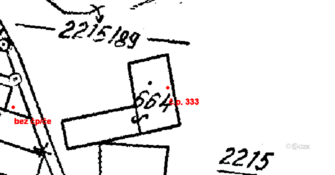 Tvrdonice 333 na parcele st. 664 v KÚ Tvrdonice, Katastrální mapa